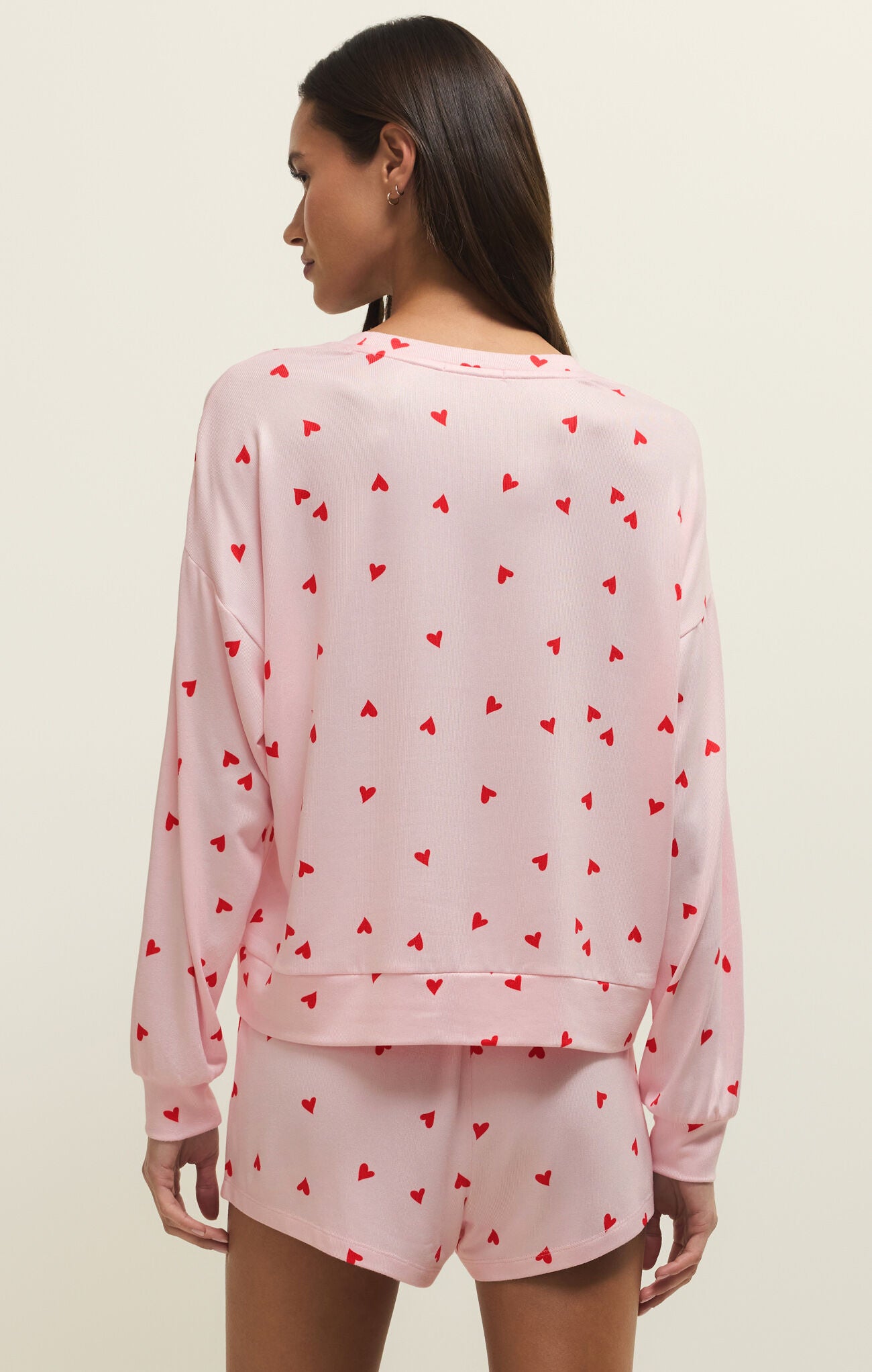 Z Supply Mira Hearts Long Sleeve Pajama Top in Pink
