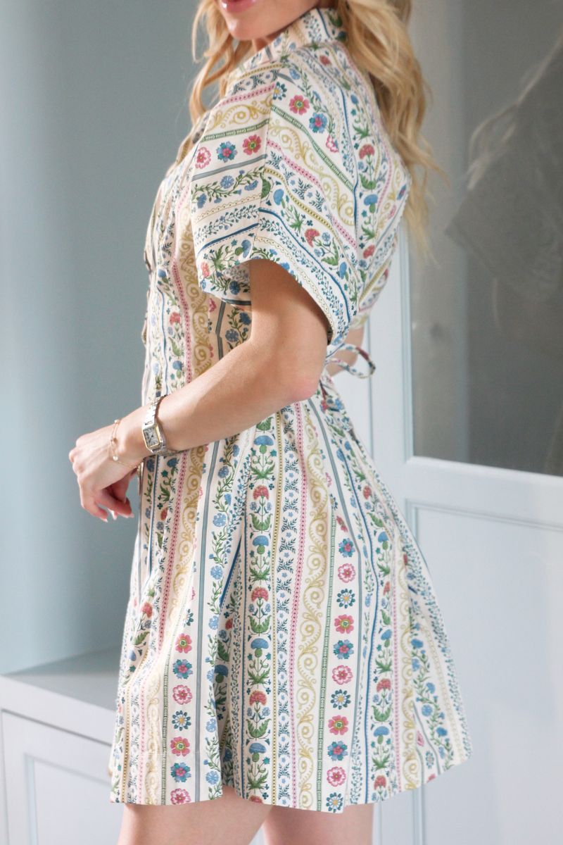 Karlie Button Down Shirt Dress in French Cottage Print