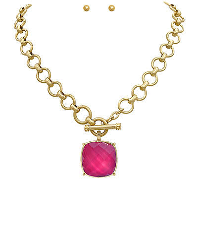 Gold Toggle Chain Square Stone Necklace