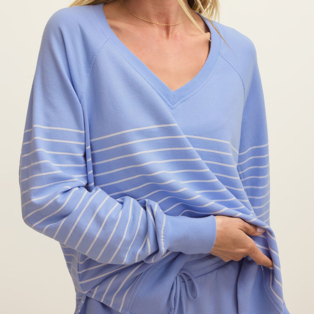 Z Supply Weekender Stripe V-Neck in Barcelona Blue