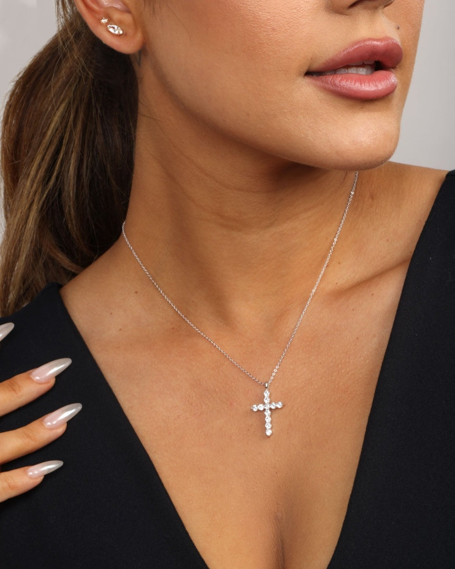 Melinda Maria Oh She Fancy Small Cross Necklace in Silver