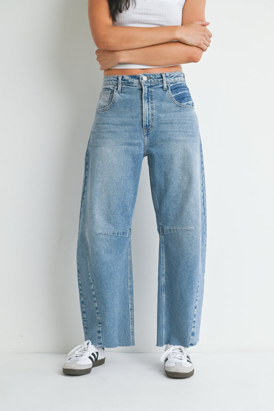 Just Black Denim Barrel with Seam Denim in Light Denim