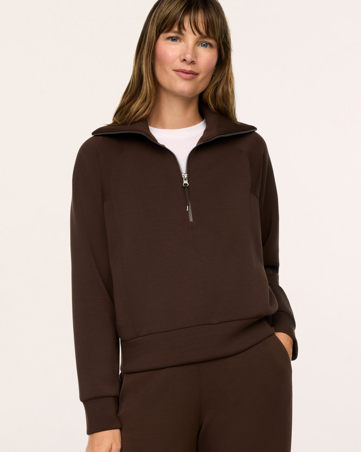 Spanx Air Essentials Half Zip Pullover in Umber Root