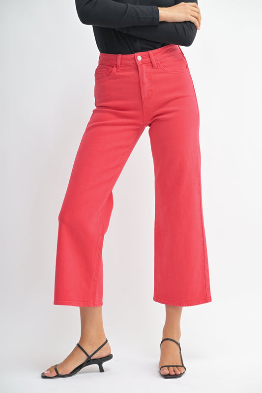 Just Black Denim Slim Wide Leg Pants in Red