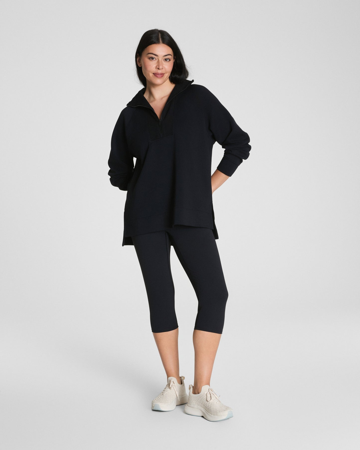 Spanx Air Essentials Brushed Half Zip Tunic in Black