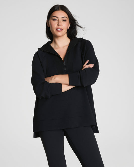Spanx Air Essentials Brushed Half Zip Tunic in Black