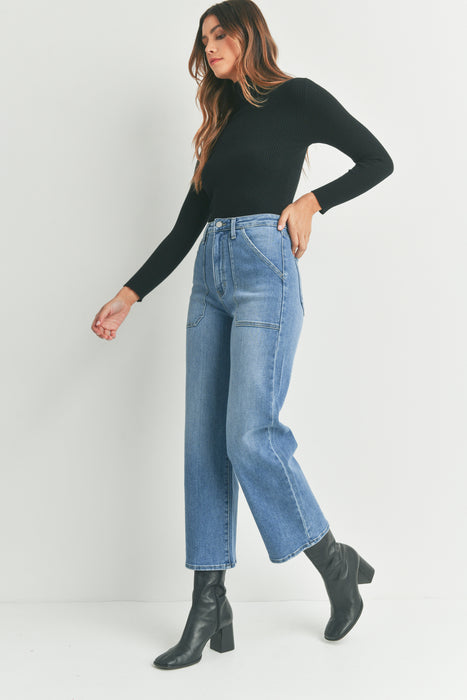 Just Black Denim Cargo Pocket Wide Leg in Medium Wash