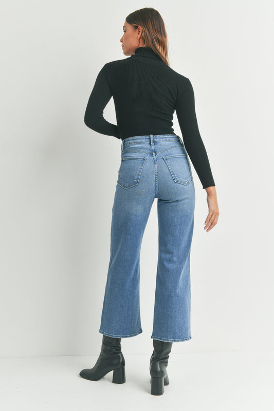 Just Black Denim Cargo Pocket Wide Leg in Medium Wash