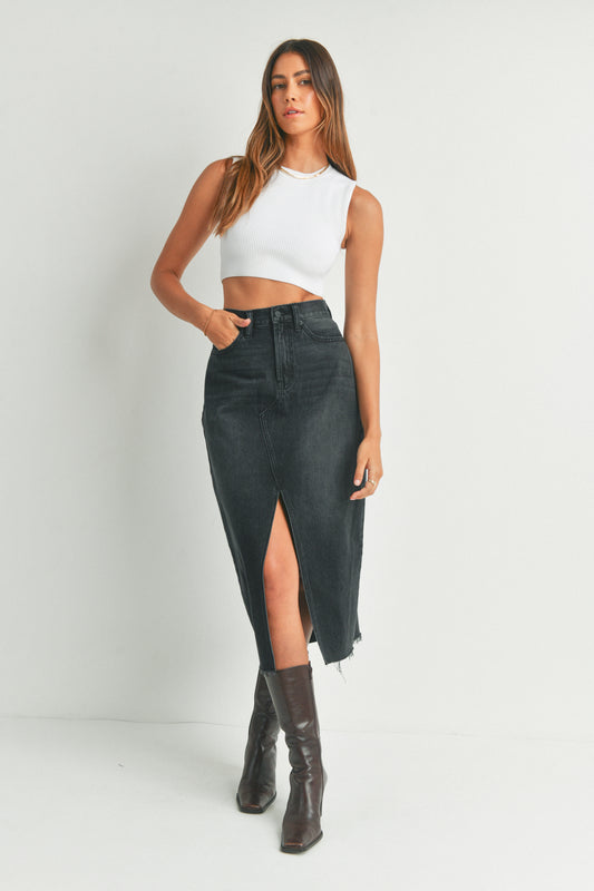 JBD Denim Midi Skirt in Black