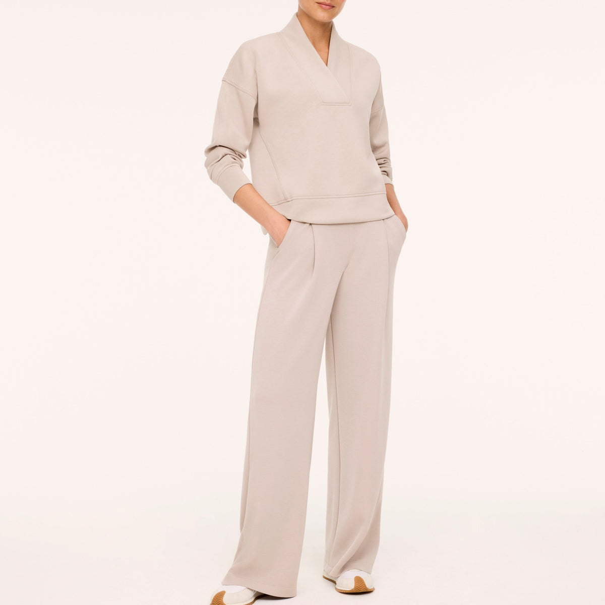 Spanx Air Essentials V-Neck Long Sleeve in Mushroom