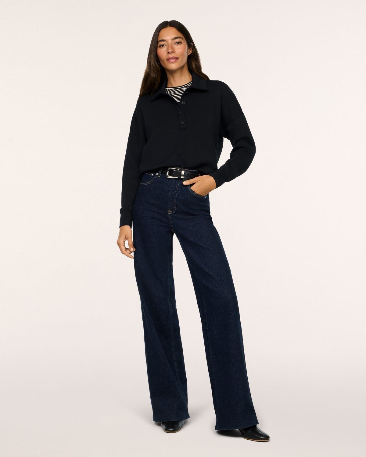 Spanx Air Essentials Rugby Button Front Top in Black