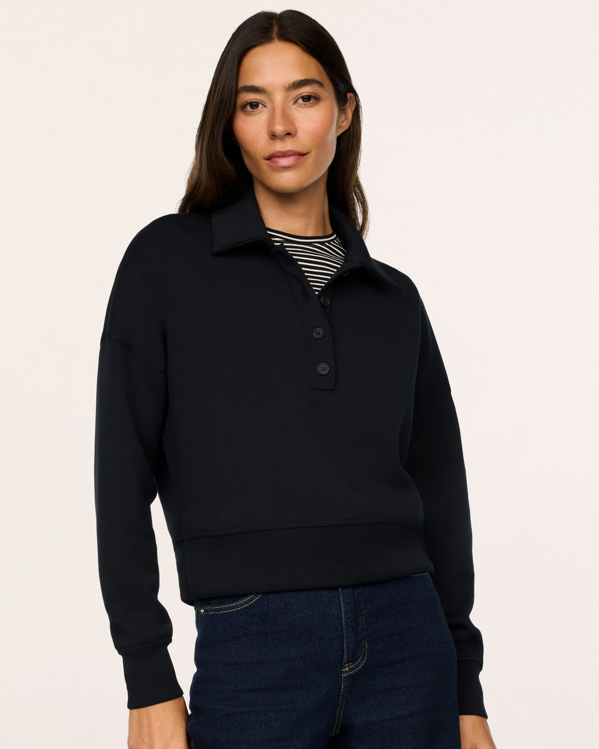 Spanx Air Essentials Rugby Button Front Top in Black