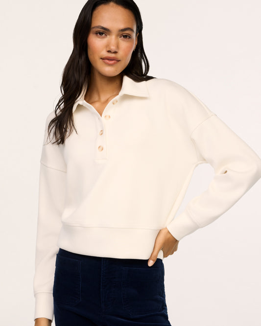 Spanx Air Essentials Rugby Button Front Top in Ivory