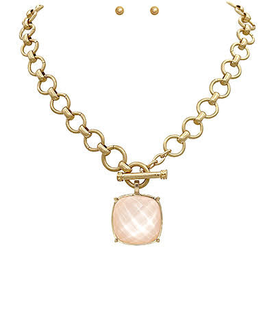 Gold Toggle Chain Square Stone Necklace