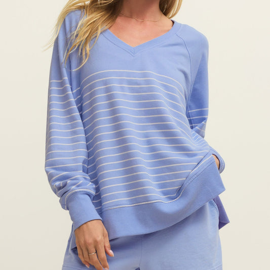 Z Supply Weekender Stripe V-Neck in Barcelona Blue